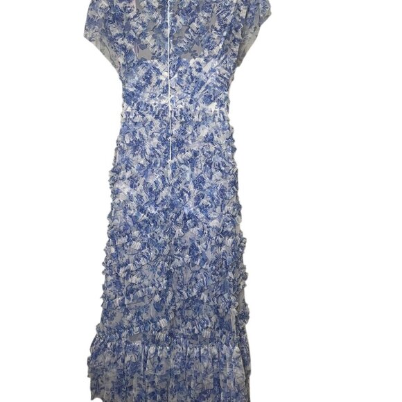 Mac Duggal 8009 Blue White Floral Chiffon Ruffle Gown Size 18 NWT - Picture 2 of 7